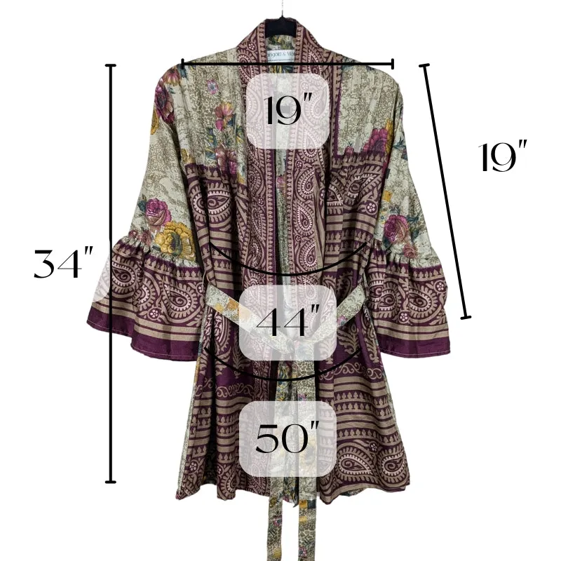 Short Flared Sleeve Up-cycled Sari Kimono