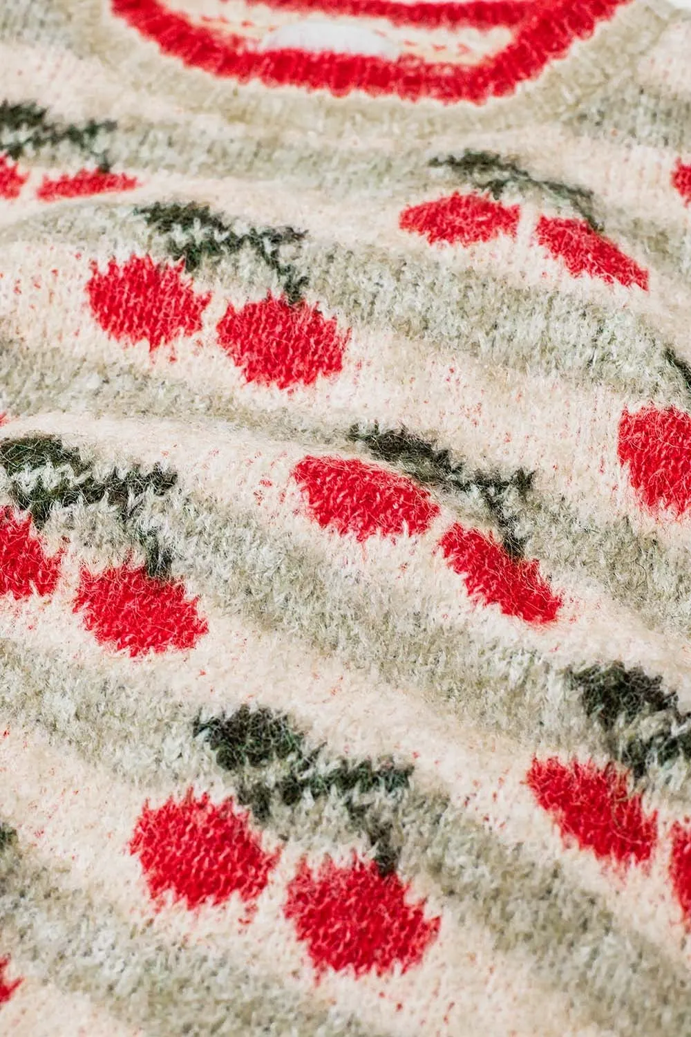 short sleeve ecru sweater with cherry print