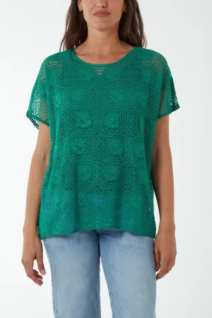 Short Sleeve Round Neck Lace Top