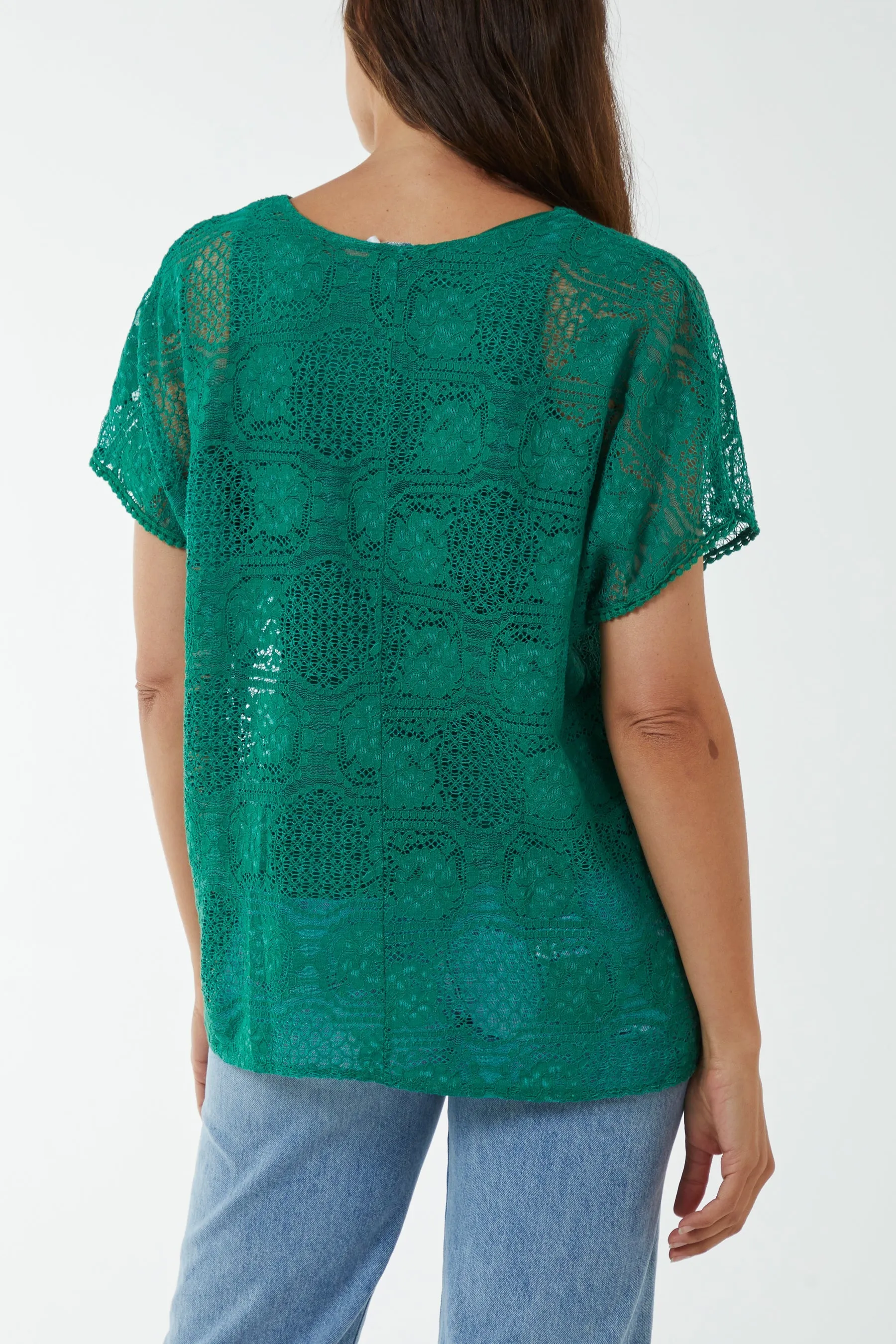 Short Sleeve Round Neck Lace Top