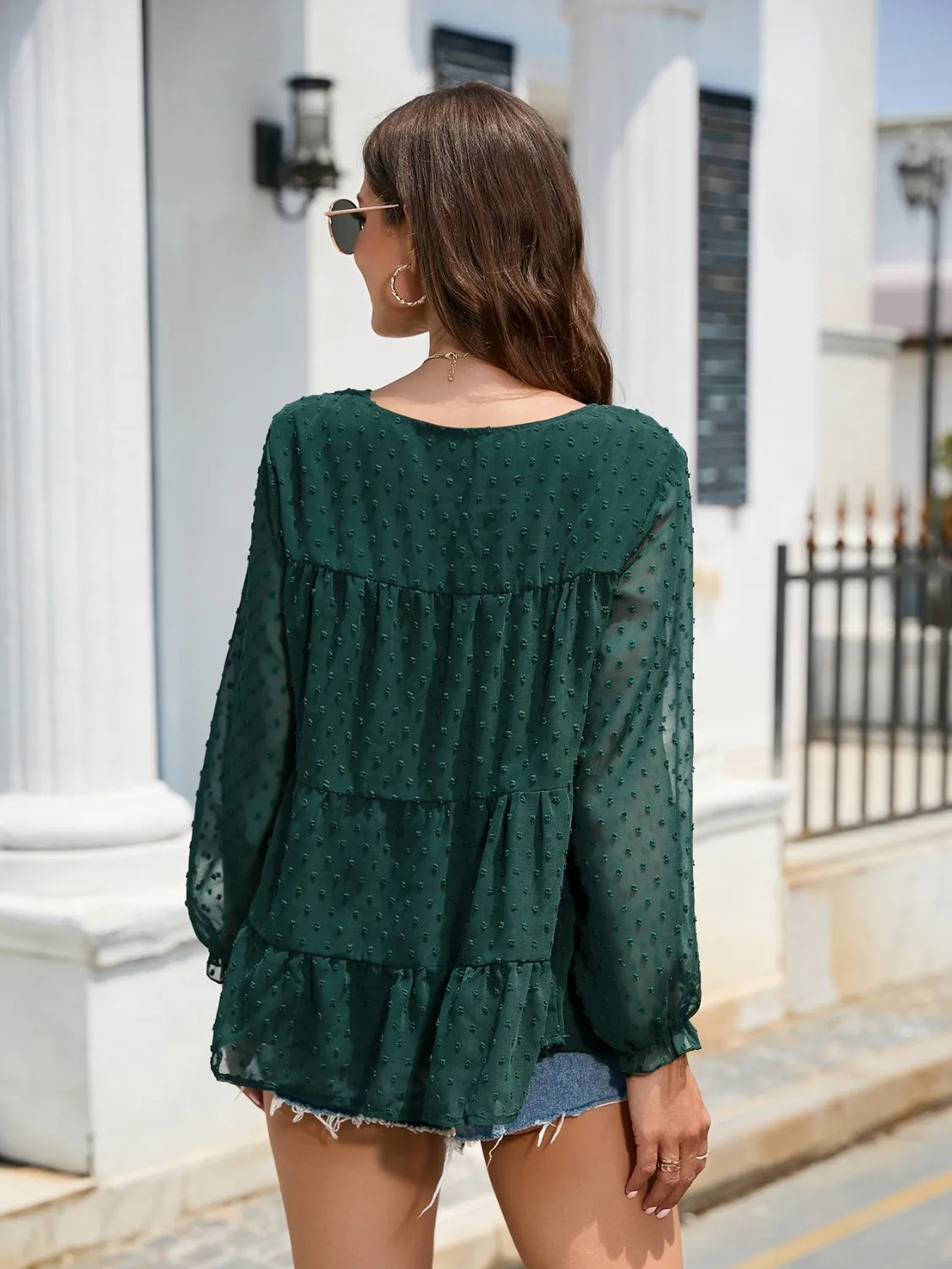 Silvia Swiss Dot Flounce Sleeve Blouse