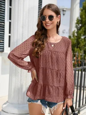 Silvia Swiss Dot Flounce Sleeve Blouse
