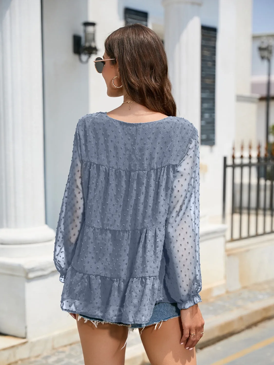 Silvia Swiss Dot Flounce Sleeve Blouse