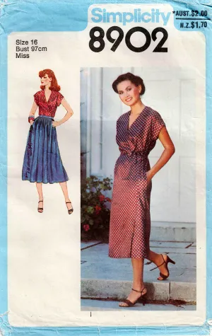 Simplicity 8902 Womens EASY Wrap Dress Top & Skirt 1970s Vintage Sewing Pattern Size 16 Bust 38 inches UNCUT Factory Folded