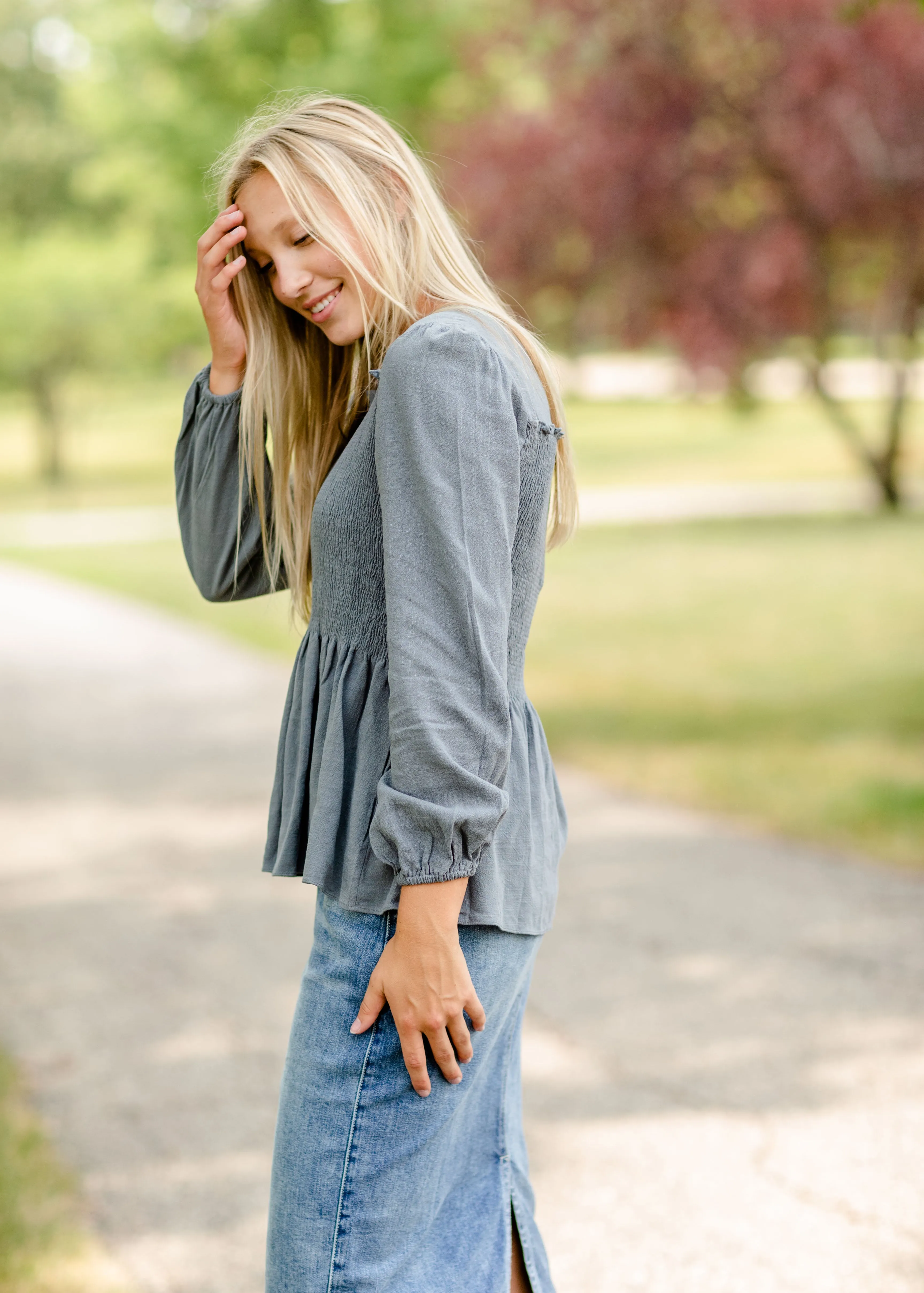Slate Square Neck Smocked Top - FINAL SALE