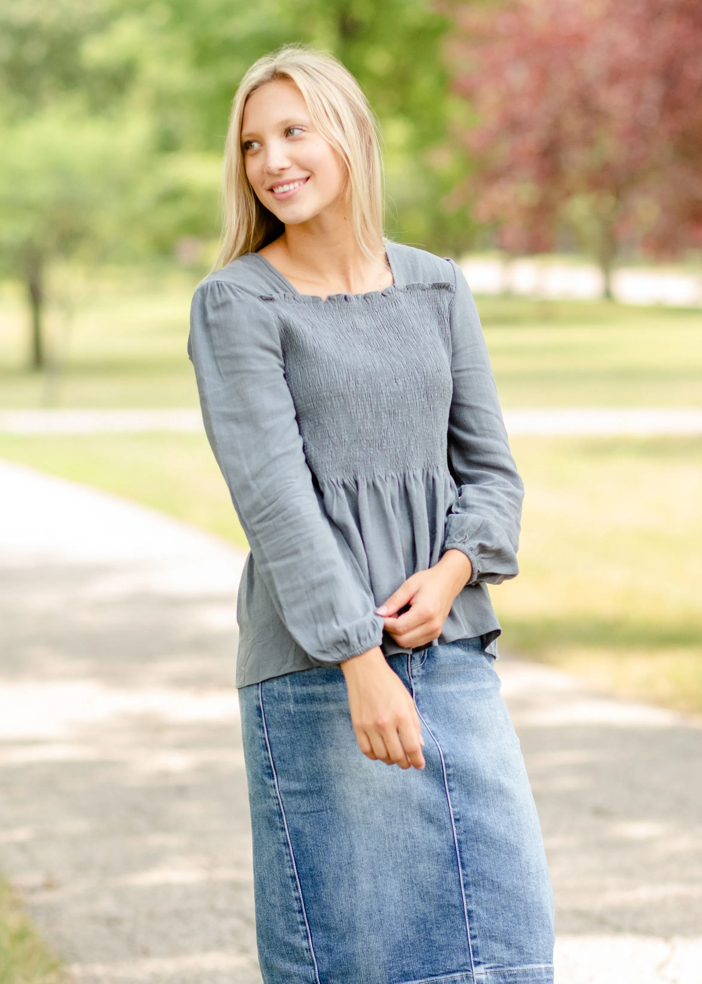 Slate Square Neck Smocked Top - FINAL SALE