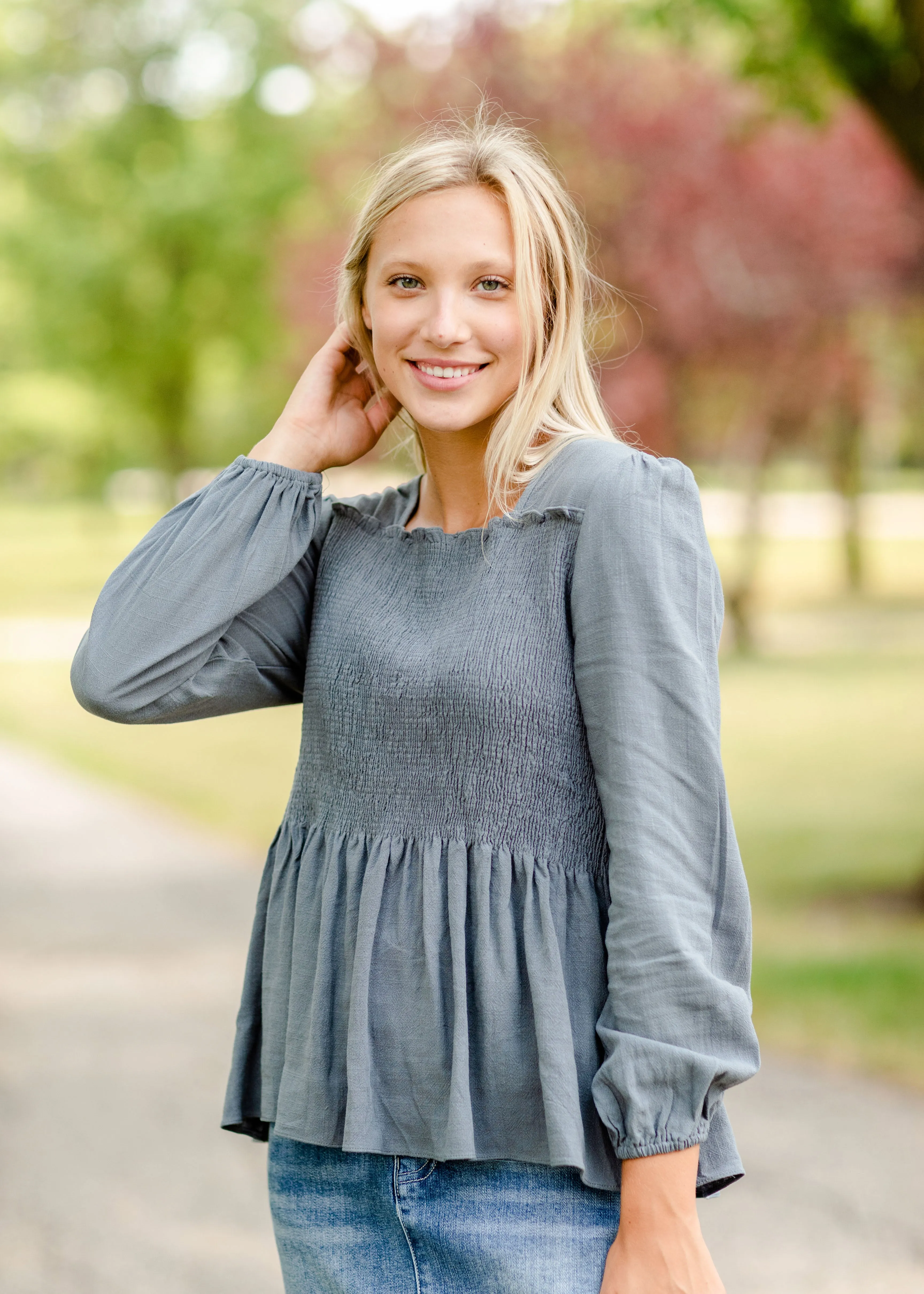 Slate Square Neck Smocked Top - FINAL SALE