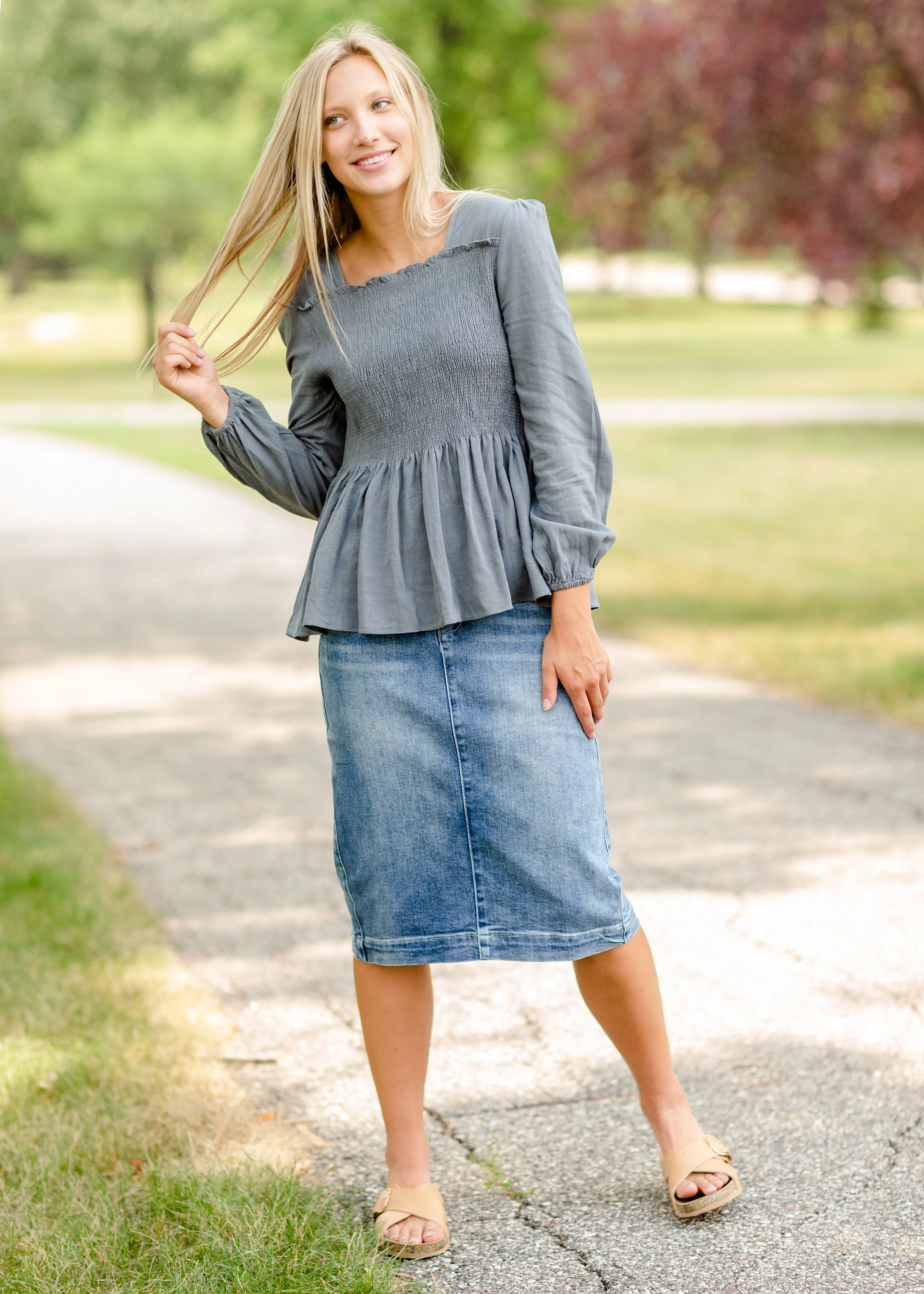 Slate Square Neck Smocked Top - FINAL SALE