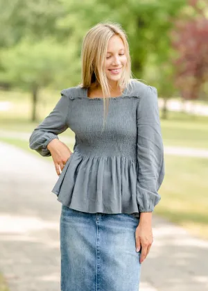 Slate Square Neck Smocked Top - FINAL SALE
