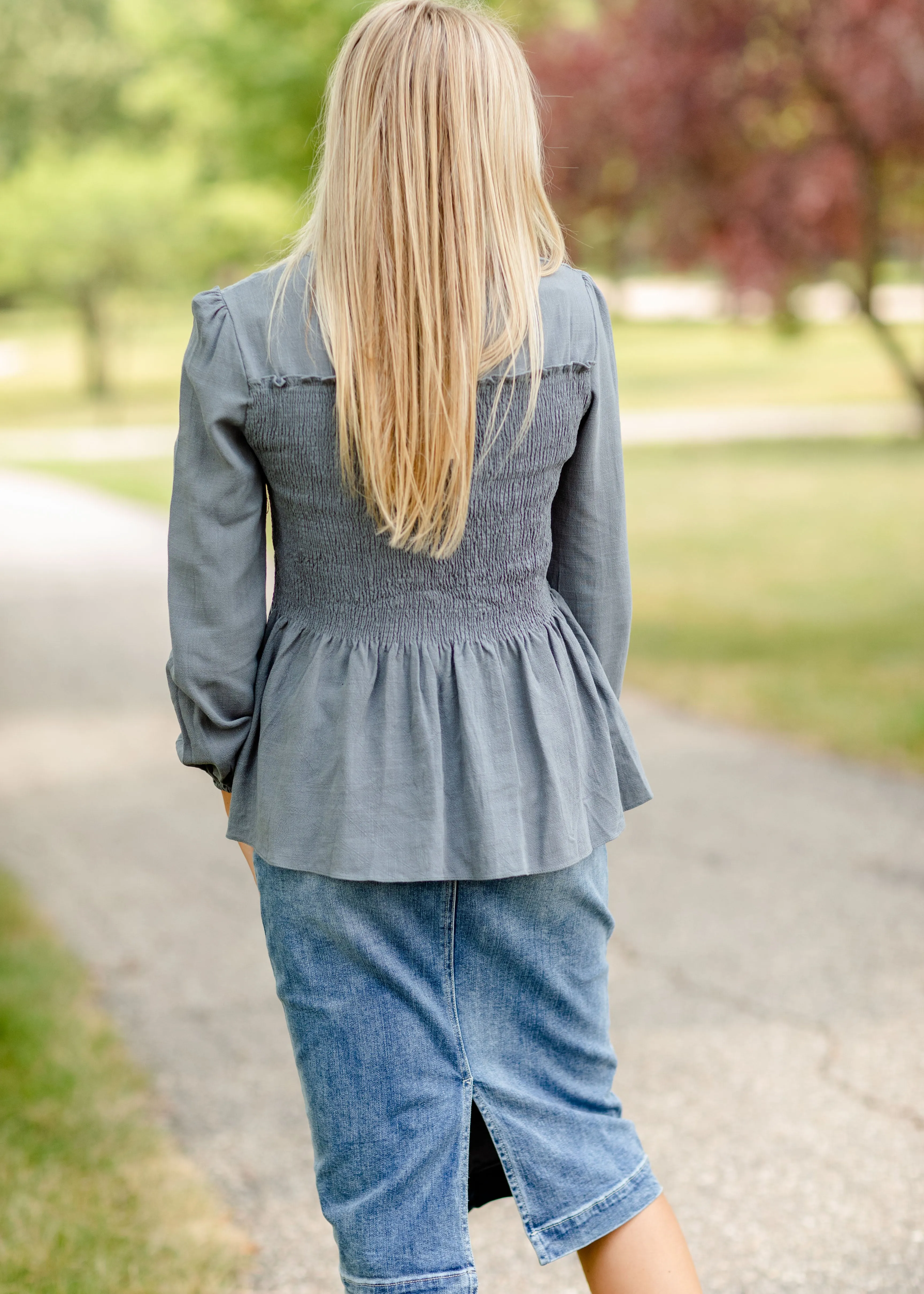 Slate Square Neck Smocked Top - FINAL SALE