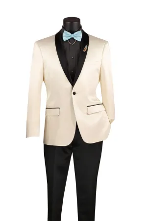 Slim Fit Sport Coat with Narrow Shawl Lapel Champagne Beige BST-1