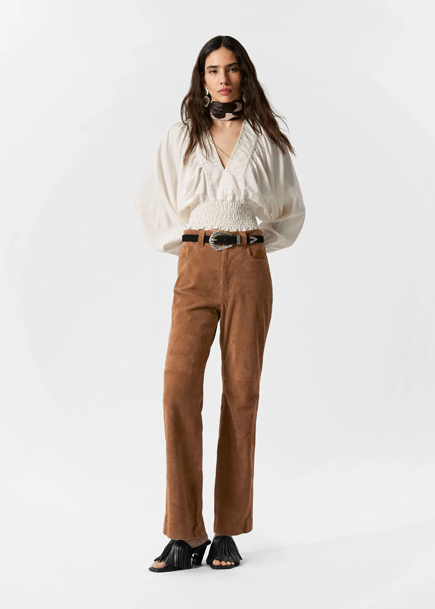 Smocked Puff-Sleeve Blouse