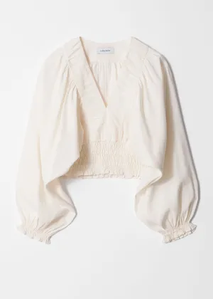 Smocked Puff-Sleeve Blouse