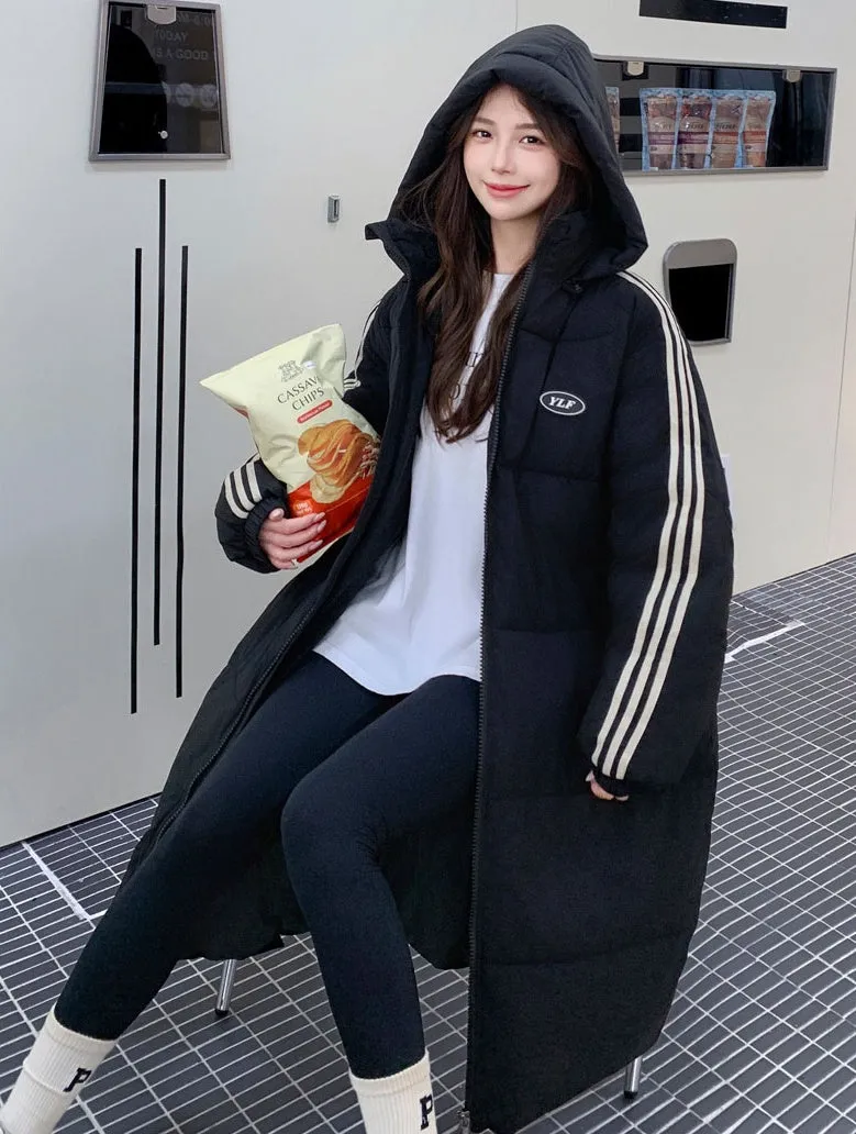 Solid Relaxed-Fit Knee-Length Puffer Coat for Women