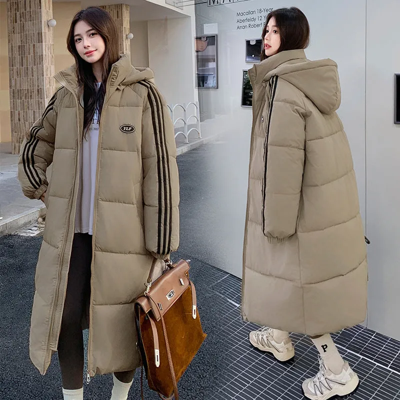 Solid Relaxed-Fit Knee-Length Puffer Coat for Women