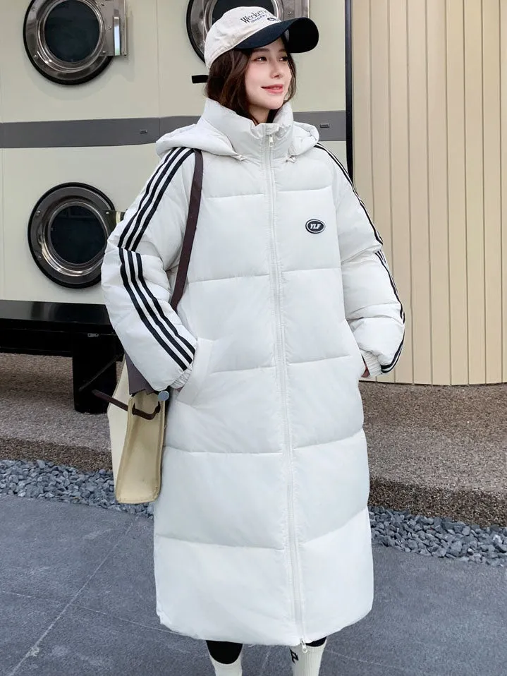 Solid Relaxed-Fit Knee-Length Puffer Coat for Women