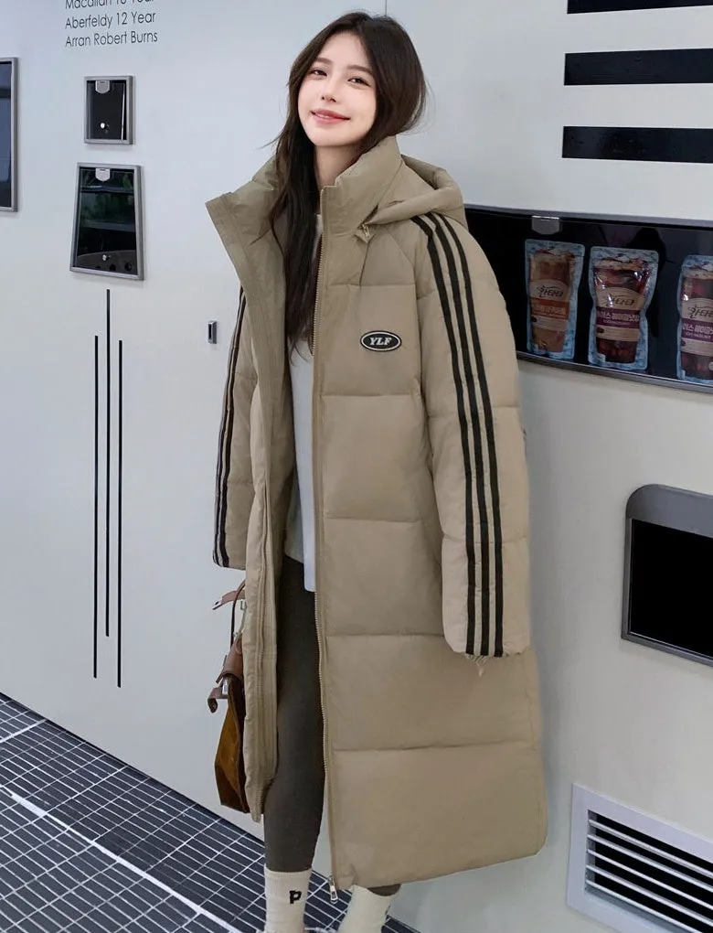 Solid Relaxed-Fit Knee-Length Puffer Coat for Women