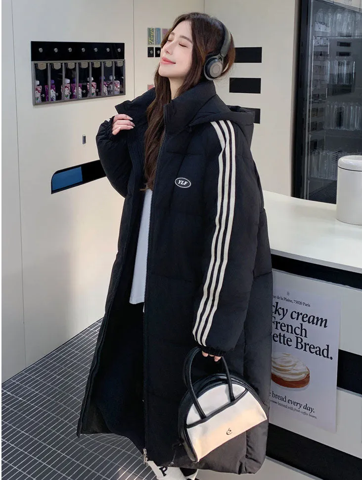 Solid Relaxed-Fit Knee-Length Puffer Coat for Women
