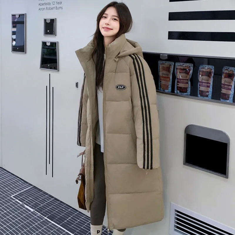 Solid Relaxed-Fit Knee-Length Puffer Coat for Women