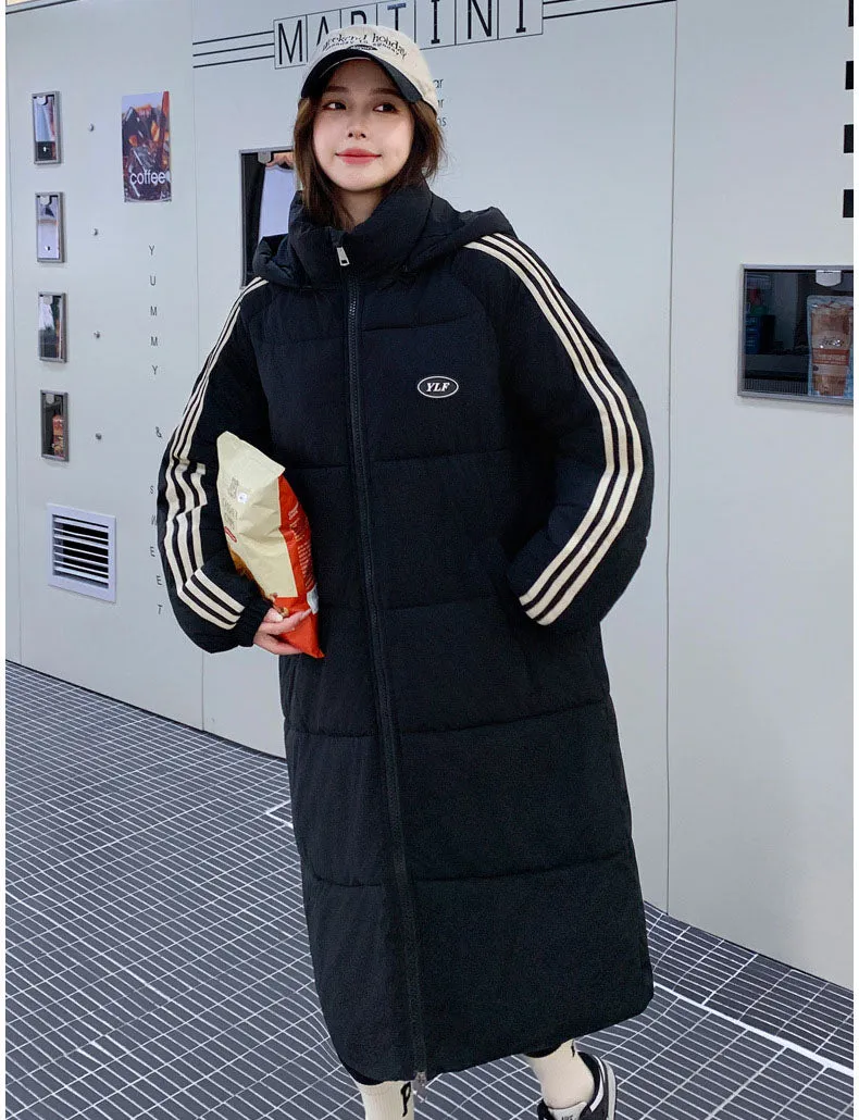 Solid Relaxed-Fit Knee-Length Puffer Coat for Women