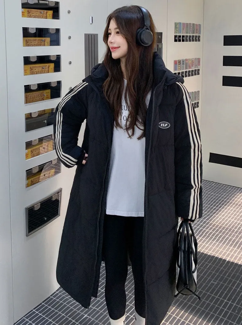 Solid Relaxed-Fit Knee-Length Puffer Coat for Women