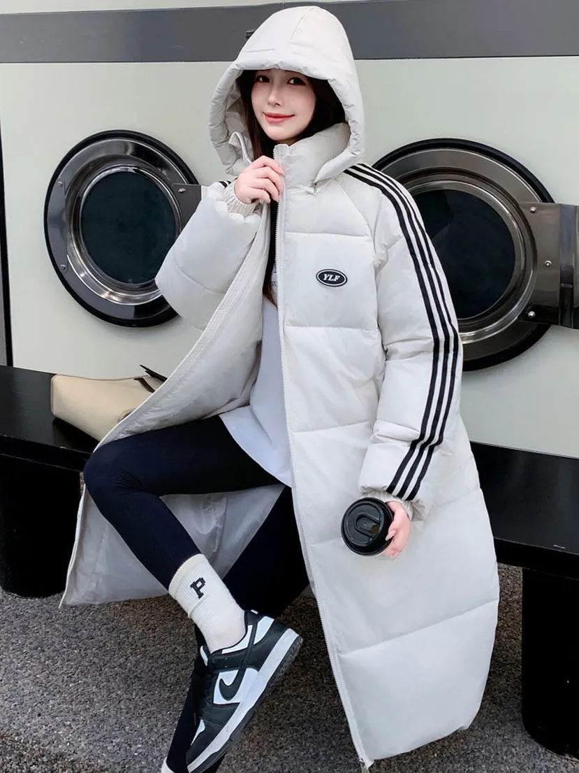 Solid Relaxed-Fit Knee-Length Puffer Coat for Women