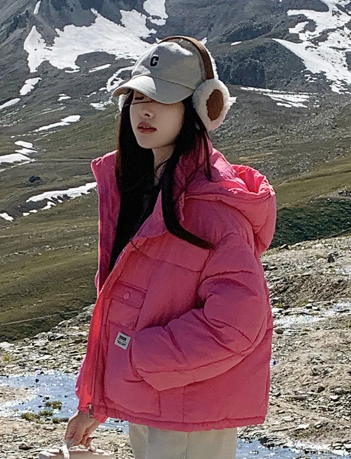 Solid Water-resistant and Windproof Women's Puffer Jacket