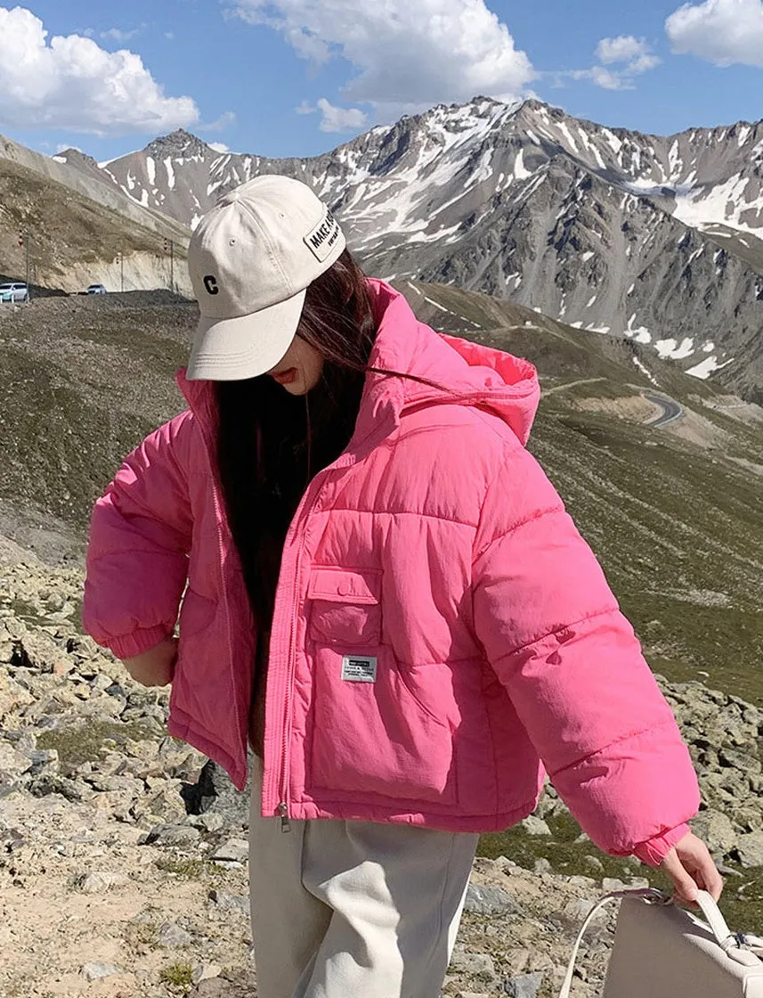 Solid Water-resistant and Windproof Women's Puffer Jacket