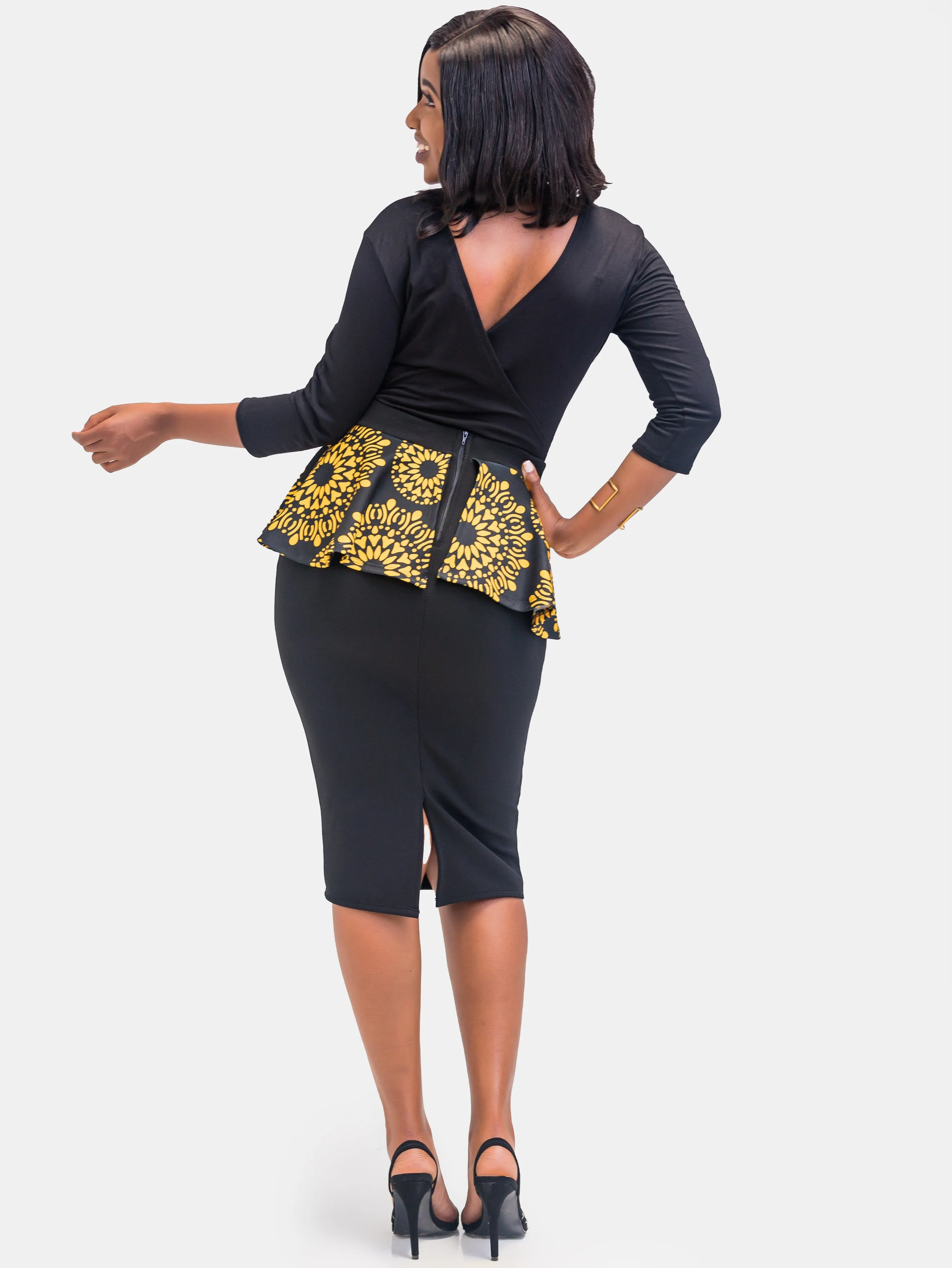 Sowairina ZaRa Peplum Skirt (Special Offer) - Black Mustard Print