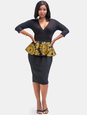Sowairina ZaRa Peplum Skirt (Special Offer) - Black Mustard Print