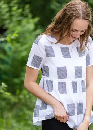 Square Print Peplum Short Sleeve Top - FINAL SALE