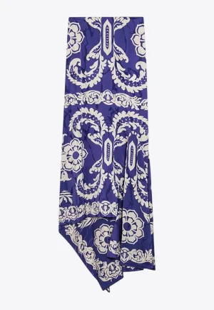 Stencil Floral Print Asymmetrical Maxi Skirt