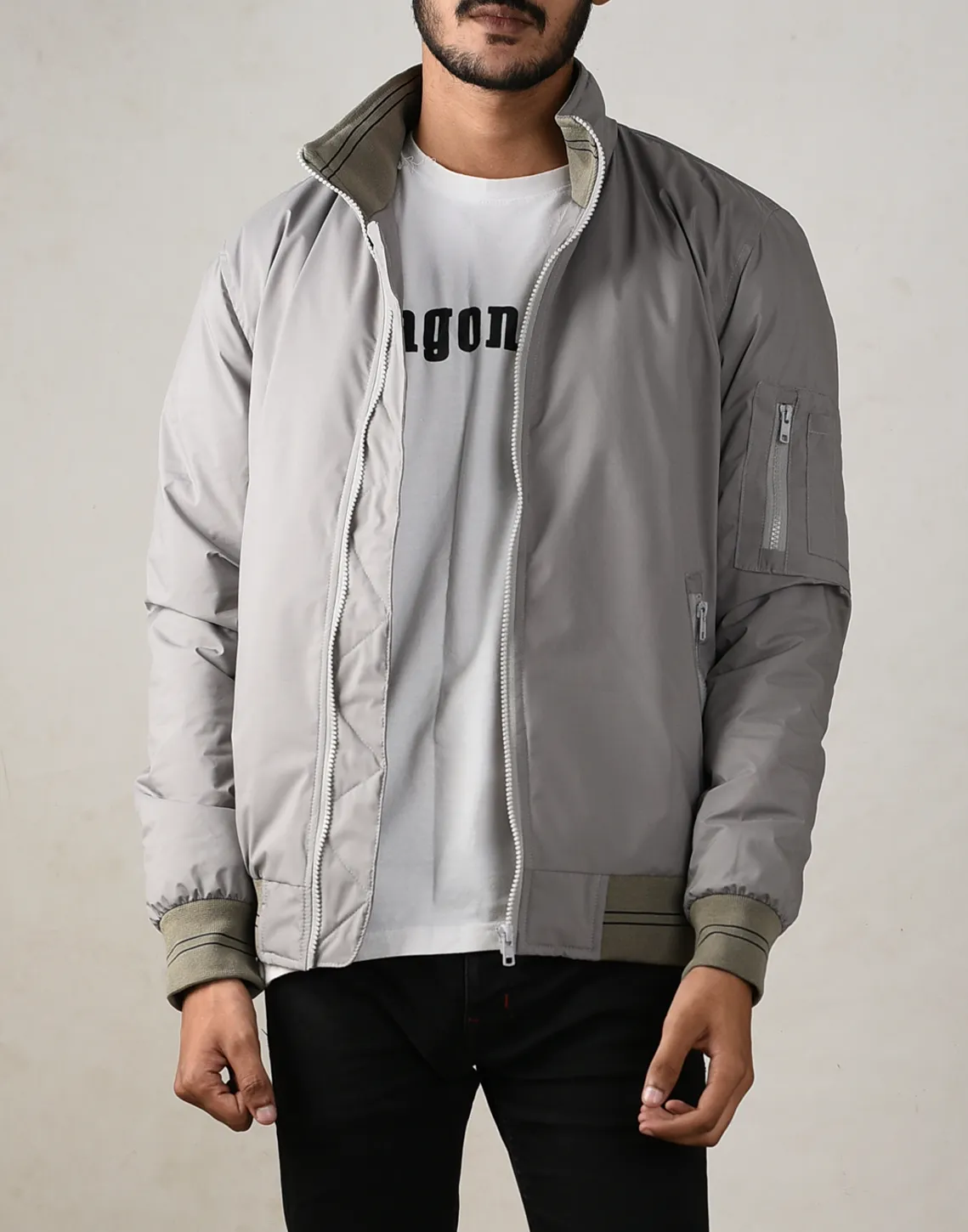 Stormy Gray Bomber Jacket