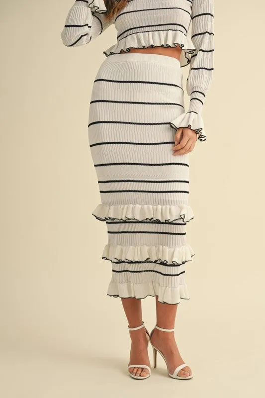 Stripe Knit Crop And Midi Skirt Set