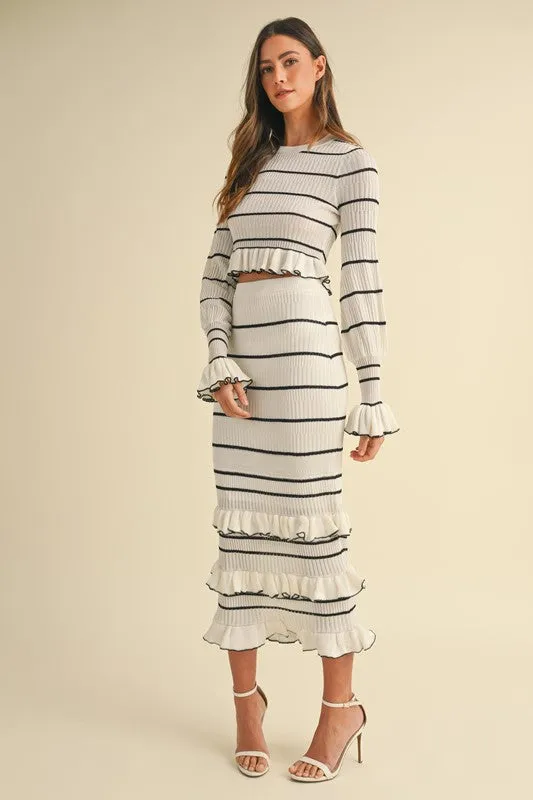 Stripe Knit Crop And Midi Skirt Set