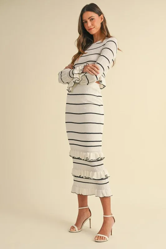 Stripe Knit Crop And Midi Skirt Set