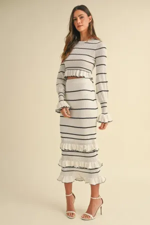 Stripe Knit Crop And Midi Skirt Set