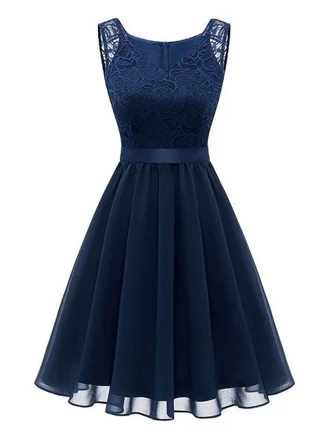 Summer Vintage Women V Neck Sleeveless Blue Midi Dress