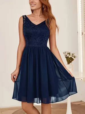 Summer Vintage Women V Neck Sleeveless Blue Midi Dress