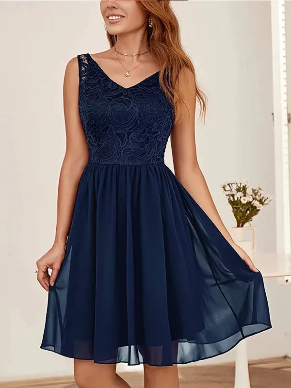 Summer Vintage Women V Neck Sleeveless Blue Midi Dress