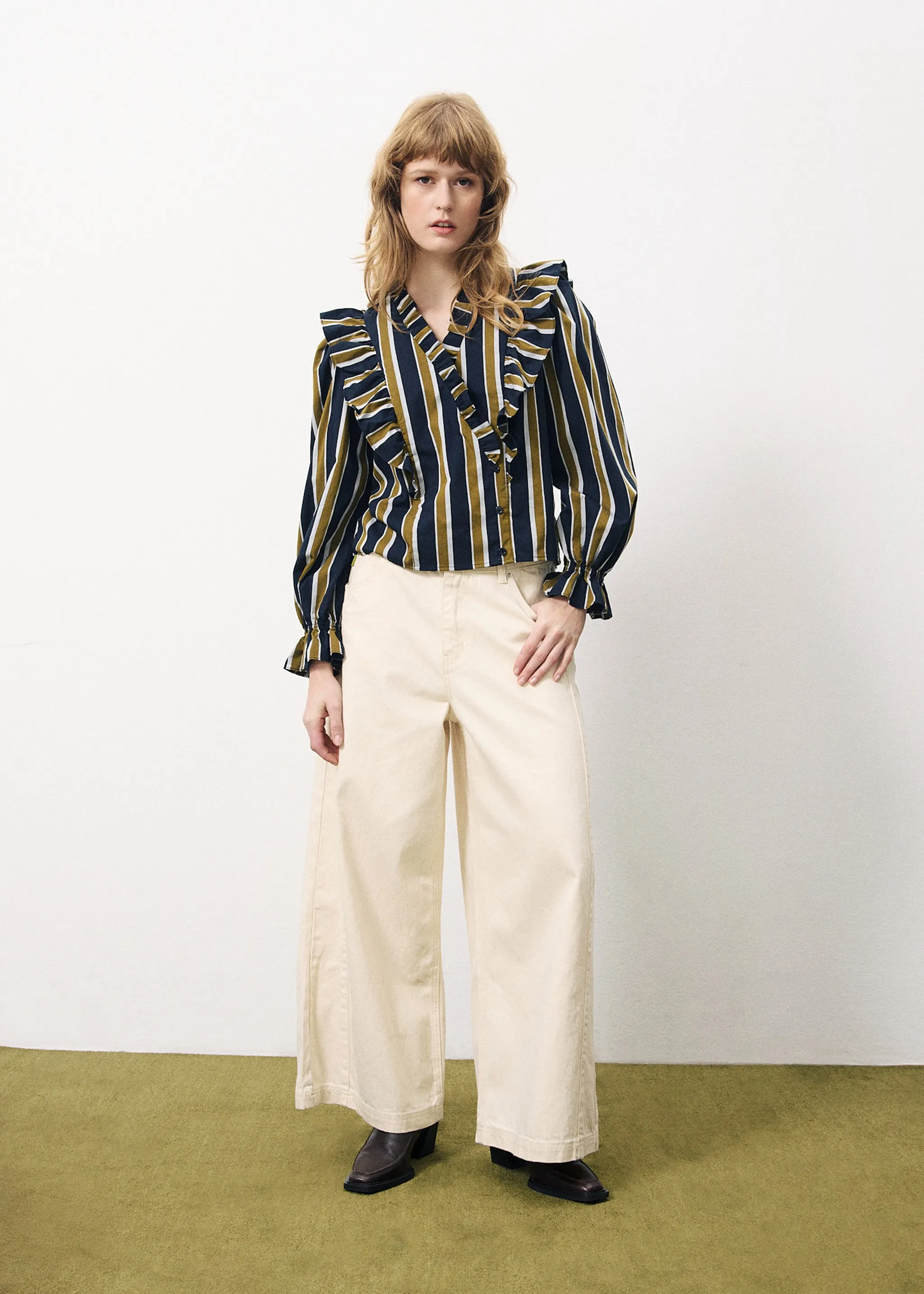 Taya Blouse - Navy/Olive