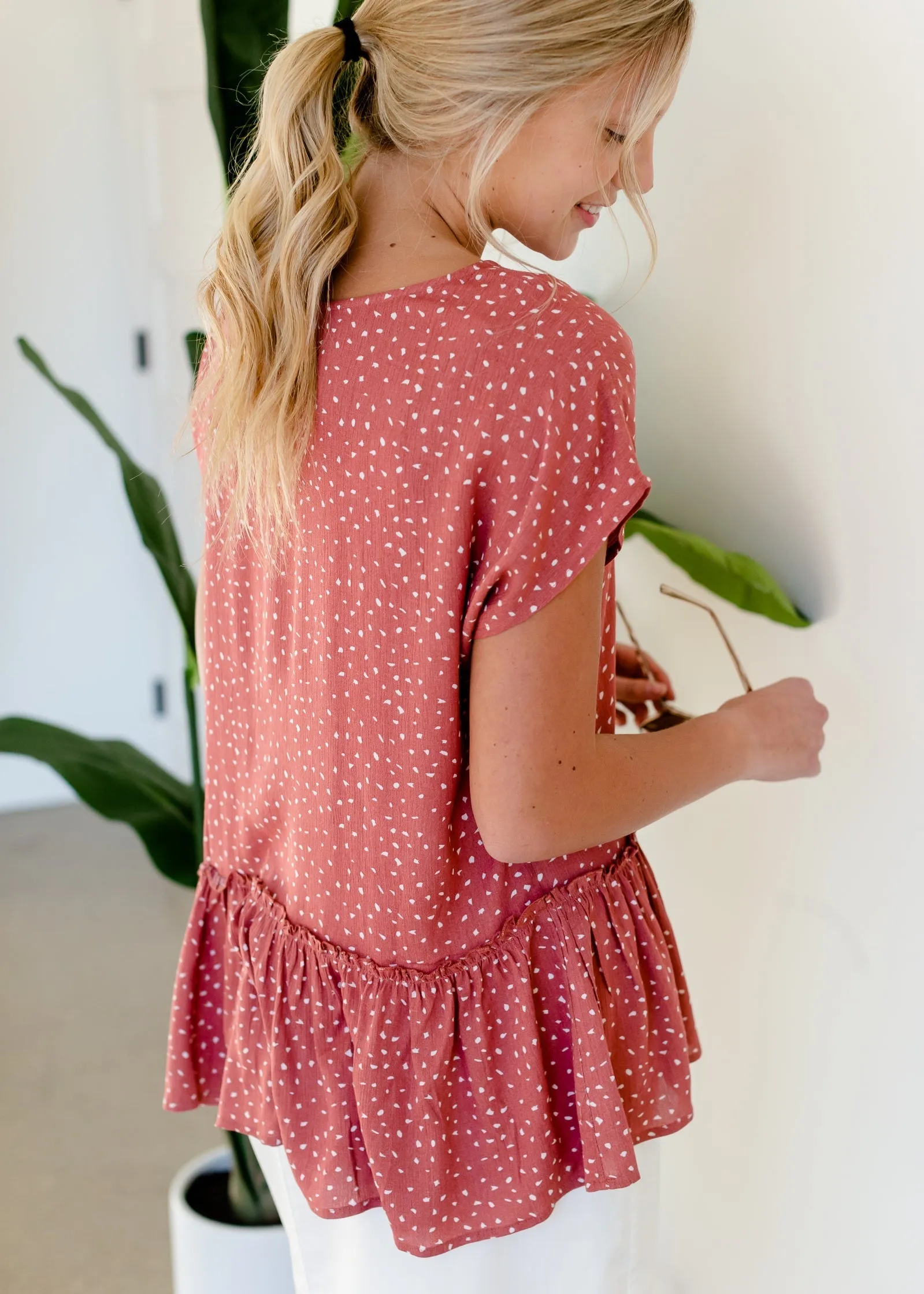Terracotta Abstract Peplum Top