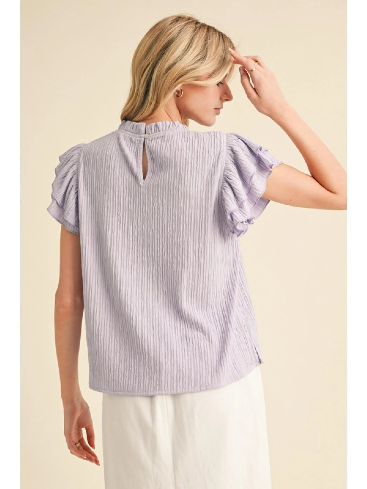 Textured Ruffly shoulder Top - Lavender