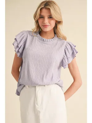 Textured Ruffly shoulder Top - Lavender