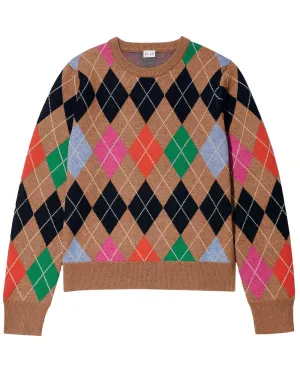 The Heidi Long Sleeve Argyle Sweater in Camel