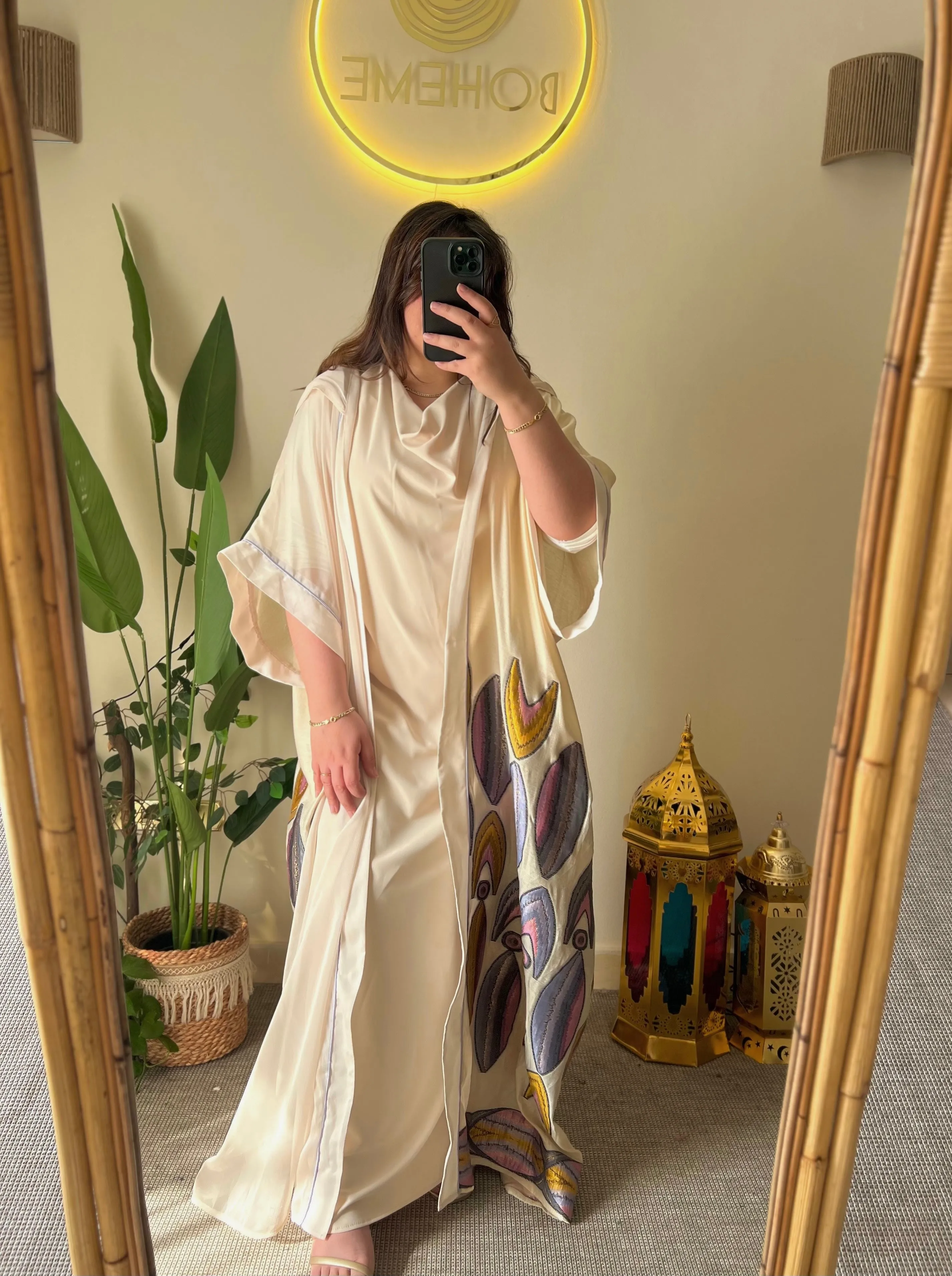 The Hooded Kaftan With Peacock Feathers Embroidery