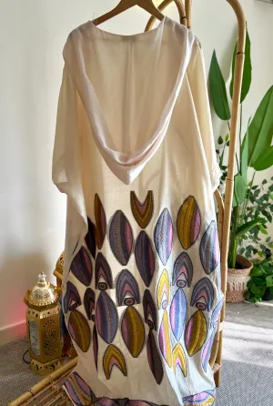 The Hooded Kaftan With Peacock Feathers Embroidery