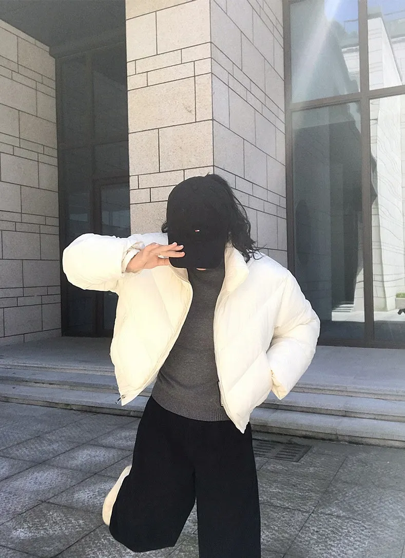 Thickened Relaxed-Fit Puffed Jacket with Elastic Band Cuffs for Women