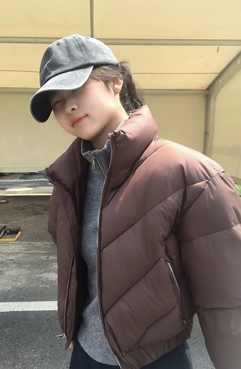 Thickened Relaxed-Fit Puffed Jacket with Elastic Band Cuffs for Women