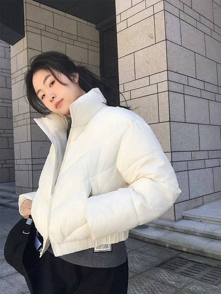 Thickened Relaxed-Fit Puffed Jacket with Elastic Band Cuffs for Women